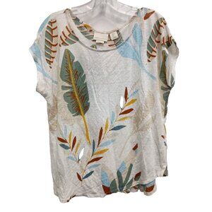 Cynthia Rowley Womens 100% Linen XL Leaf Print Top Beachy Comfy Soft Lightweight
